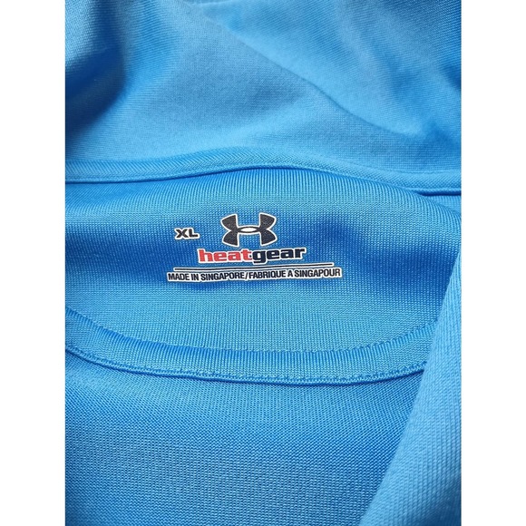 Under Armour Men Heat Gear Polo Shirt, Size XL Light Blue Striped - Picture 2 of 3